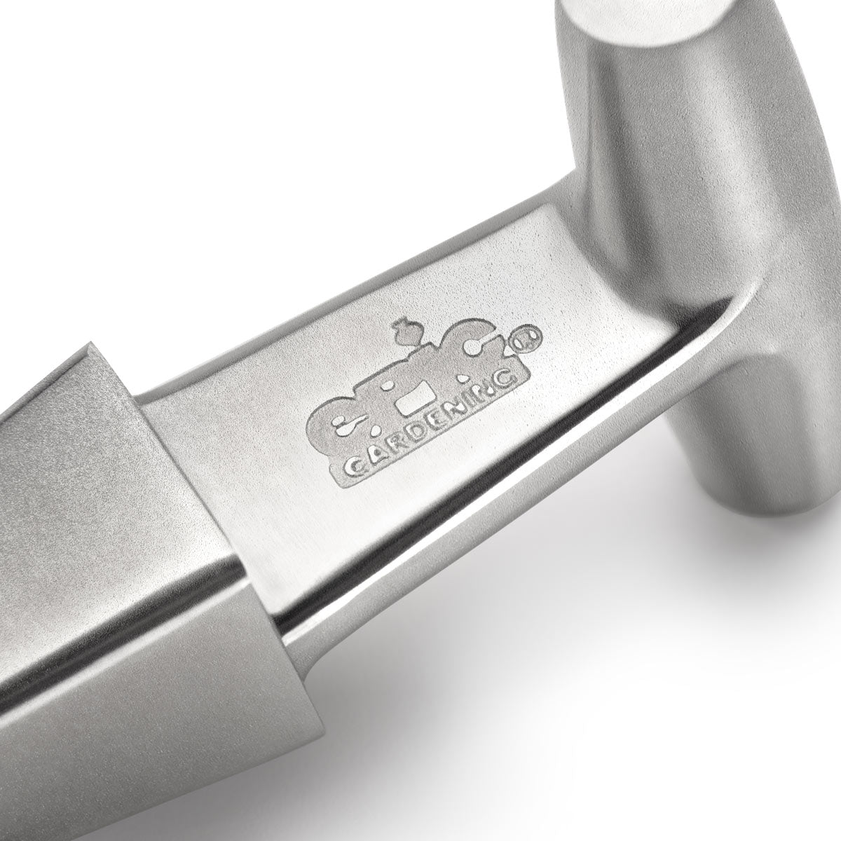 Close-up of the engraved Epic Gardening logo on the Epic Planting Dibble shank.