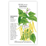 Botanical Interests Bean Bush Gold Rush seed packet featuring a detailed illustration of yellow bean pods and green leaves