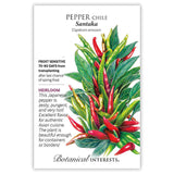 Seed packet for Pepper Chile Santaka with colorful peppers and growing information.