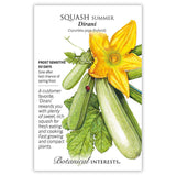 Dirani Summer Squash seed packet with botanical illustration and botanical information.