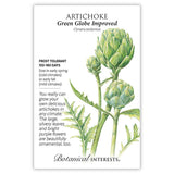 Seed packet for Artichoke Green Globe Improved with botanical illustration and information.
