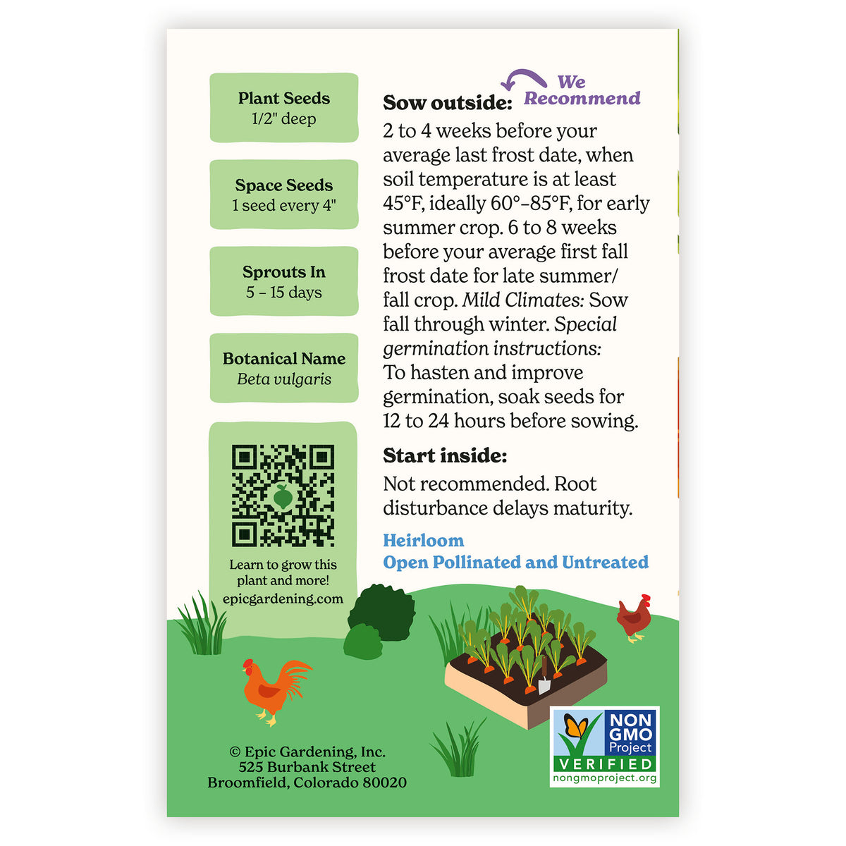Seed packet of Detroit Golden Beet with gardening instructions and plant information on a white background