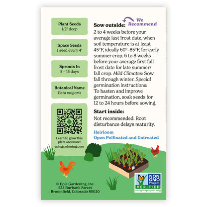 Seed packet of Detroit Golden Beet with gardening instructions and plant information on a white background