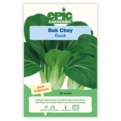 Epic Gardening Bok Choy Ewok seed packet on a white background