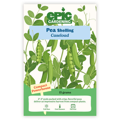 Epic Gardening Caseload Shelling Pea seed packet on a white background
