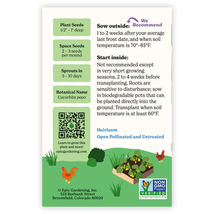 Lemon Summer Squash seed packet with growing instructions and QR code on a white background