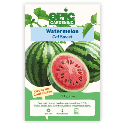 Epic Gardening Cal Sweet Watermelon seed packet with illustrations of watermelons on a white background