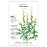 Salvia White Swan seed packet with botanical information on a white background