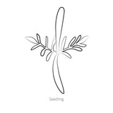 Black line drawing of Fizzy White Cosmos seedling on a white background