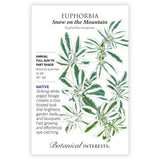 Botanical seed packet for Euphorbia 'Snow on the Mountain' with plant illustration and botanical information.
