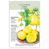 Cucumber Lemon seed packet with botanical illustration and information