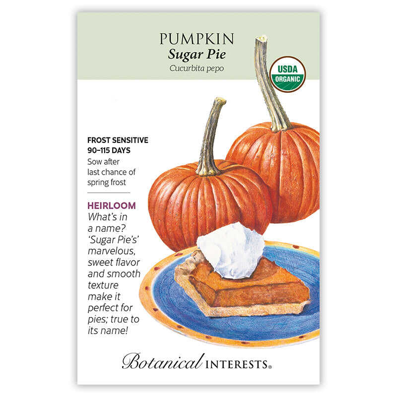 Sugar Pie Pumpkin seed packet with botanical information and information