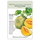 Melon seed packet with images of cantaloupe and muskmelon, botanical information