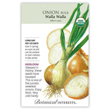 Seed packet for Onion Bulb Walla Walla with botanical illustration and information
