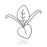 Black line drawing of a Space Spinach seedling in a white background