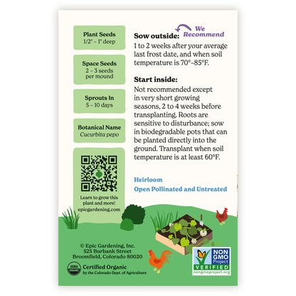 Sweet Dumpling Winter Squash seed packet with growing instructions and branding on a white background