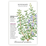 Rosemary seed packet with plant illustration and botanical information on a white background