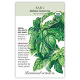 Basil Italian Genovese seed packet with green leaves and botanical information