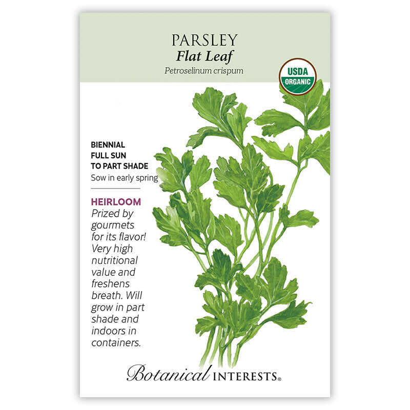 Parsley seed packet with botanical illustration and information
