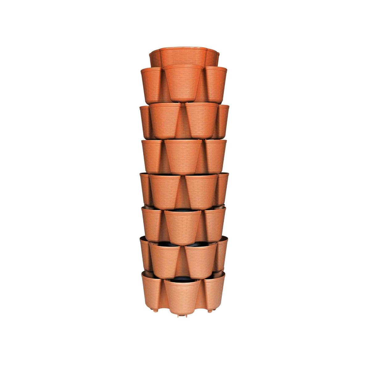 Seven-tier terracotta GreenStalk Vertical Planter Basketweave on a white background.