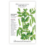 Seeds packet for Pea shelling Petite Little Marvel with botanical illustration and information.