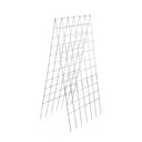 Recommended Alt Text:
Assembled silver galvanized steel A-frame trellis standing at an angle against a white background, showing its grid panel design and support legs