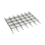 Metal welded-wire folding A-frame trellis for plant support, shown open in a peaked grid pattern with rows of square mesh panels, photographed against a plain white background.