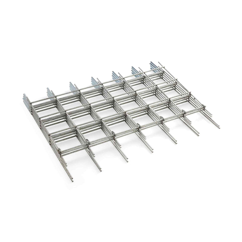 Metal welded-wire folding A-frame trellis for plant support, shown open in a peaked grid pattern with rows of square mesh panels, photographed against a plain white background.
