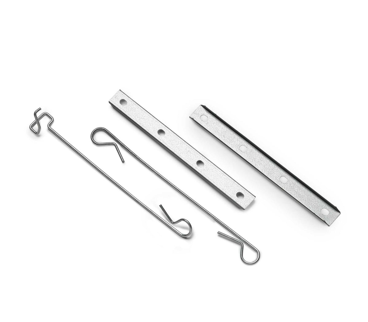 Set of metal hooks and brackets on a white background