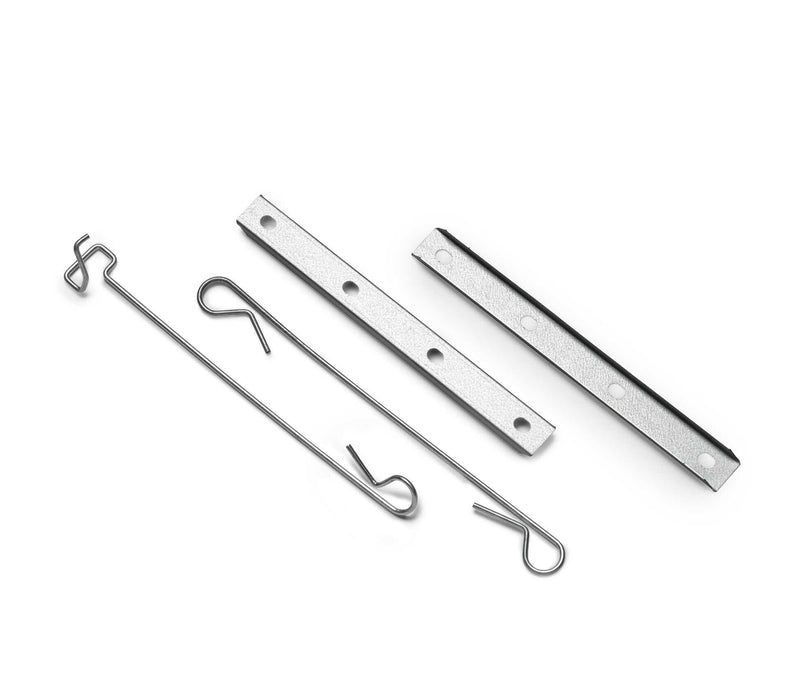 Set of metal hooks and brackets on a white background
