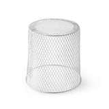 Tapered cylindrical wire mesh cage from the Critter Cage plant protector set, shown empty on a plain white background to display its diamond-patterned metal construction.