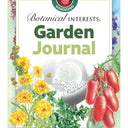 Botanical Interests Garden Journal cover featuring colorful floral illustrations, tomatoes, and garden layout diagrams