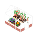 Illustration of a small greenhouse with plants inside on a white background