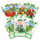 Seven Epic Gardening Beginner Patio Garden Bundle seed packets arranged on a white background.