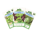 Three Epic Gardening seed packets from the Lettuce Bundle arranged in a fan shape on a plain white background, including Prizehead Leaf Lettuce, Heirloom Gardens Mix Lettuce, and Freckles Romaine Lettuce.