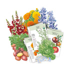 Collection of seed packets included in the Intermountain Seed Bundle with images of flowers, vegetables, and plants on a white background