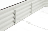 Close-up of a metal raised garden bed hooks connected together set in a white background