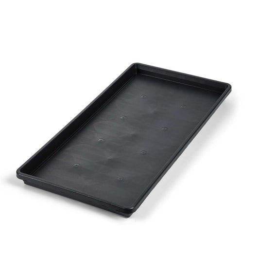 Black plastic 1020 bottom tray with a shallow rectangular basin and raised drainage bumps on the base, shown empty on a white background.