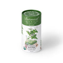 Botanical Interests Common Buckwheat Cover Crop 220-gram seed shaker tube on a plain white background, featuring a green lid and illustration of white buckwheat flowers.
