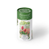 Botanical Interests Crimson Clover Cover Crop 260-gram seed shaker tube on a plain white background, featuring green lid branding and garden imagery of red clover blossoms.