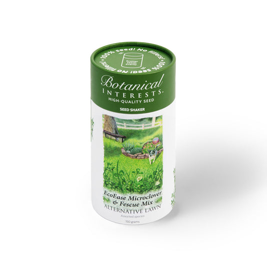 Botanical Interests EcoEase Microclover and Fescue Mix Alternative Lawn Seed Shaker for lawn alternatives on a white background