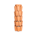 Terracotta-coloured GreenStalk 5-tier vertical planter, a tall stacked tower with staggered outward-facing pockets around each level for planting, shown empty against a plain white background.