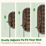 Product showing adjustable garden bed system with text indicating fit and adjustability.
