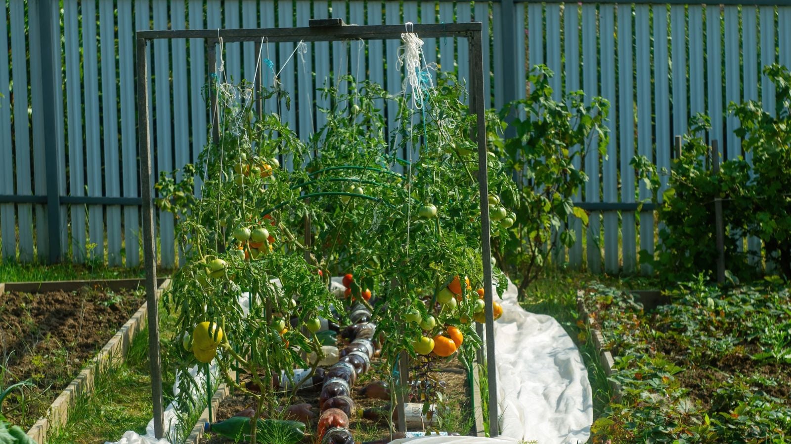 PVC Tomato Cages For Self-Watering Container Gardens appearing to have lovely round fruits placed somewhere with abundant sunlight