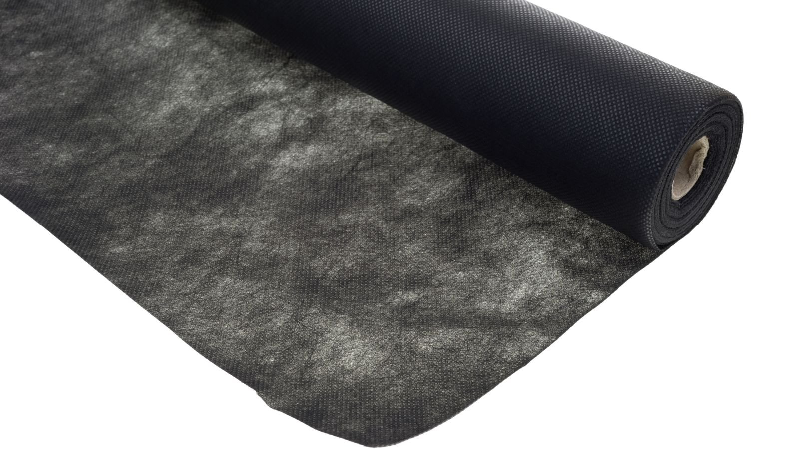 A close-up and isolated shot of a black colored landscape fabric placed in a well lit area