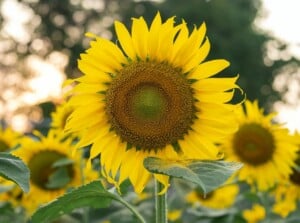 Bright yellow sunflower blooming in garden sun