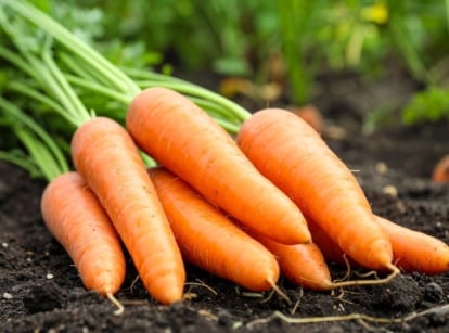 A close-up shot of a small composition of freshly harvested tender orange crops, showcasing scarlet nantes carrots