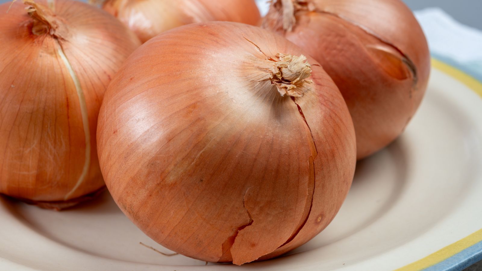 Texas Early Grano pieces on a plate, appearing to have think and silky skin with a lovely pale color